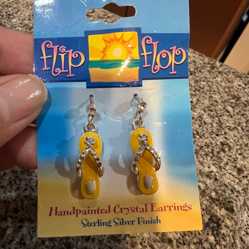 Yellow Flip Flop Earrings with Sterling Silver Finish